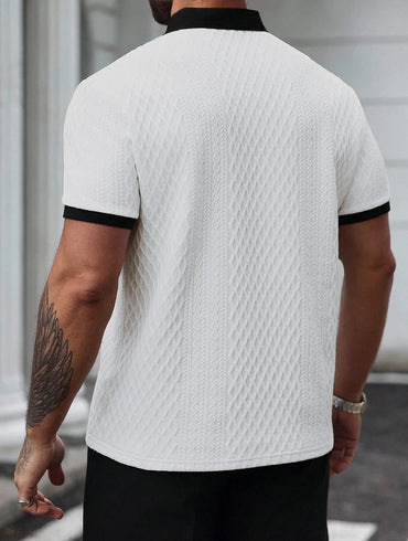 Casual men's polo shirt, Italian openwork print design, soft and comfortable, simple and stylish. Suitable for outdoor jogging a