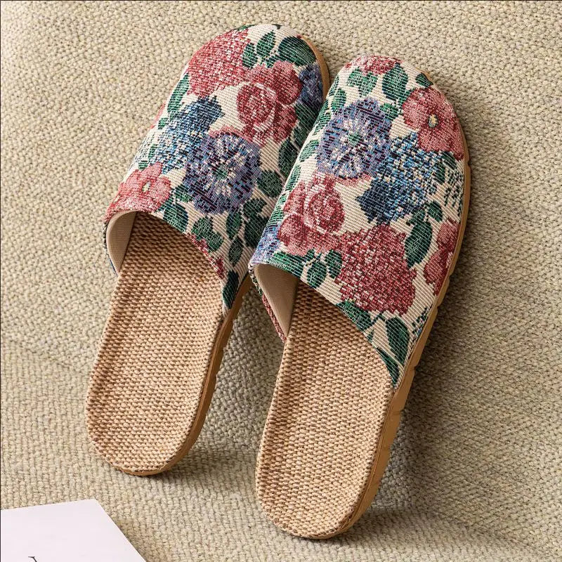 Summer New Fabric Linen Home Shoes For Women Indoor Breathable Soft Sole Comfortable Floor Sandals