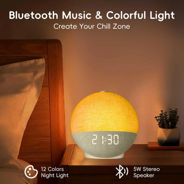 Wake Up Light Sunrise Alarm Clock White Noise Sound Machine Bluetooth Speaker Color Changing Night Lights for Bedroom Ideal Gift