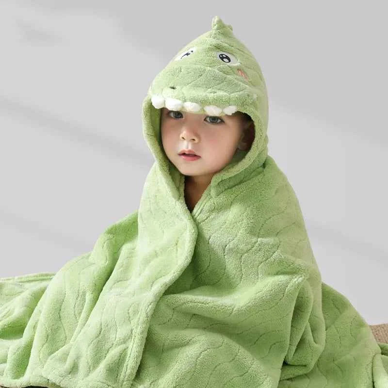 Cute Cartoon Baby Ins Cotton Bath Towel Children Hooded Towel Thickened Absorbent Baby Bathrobe Infant Soft Swaddle Blanket