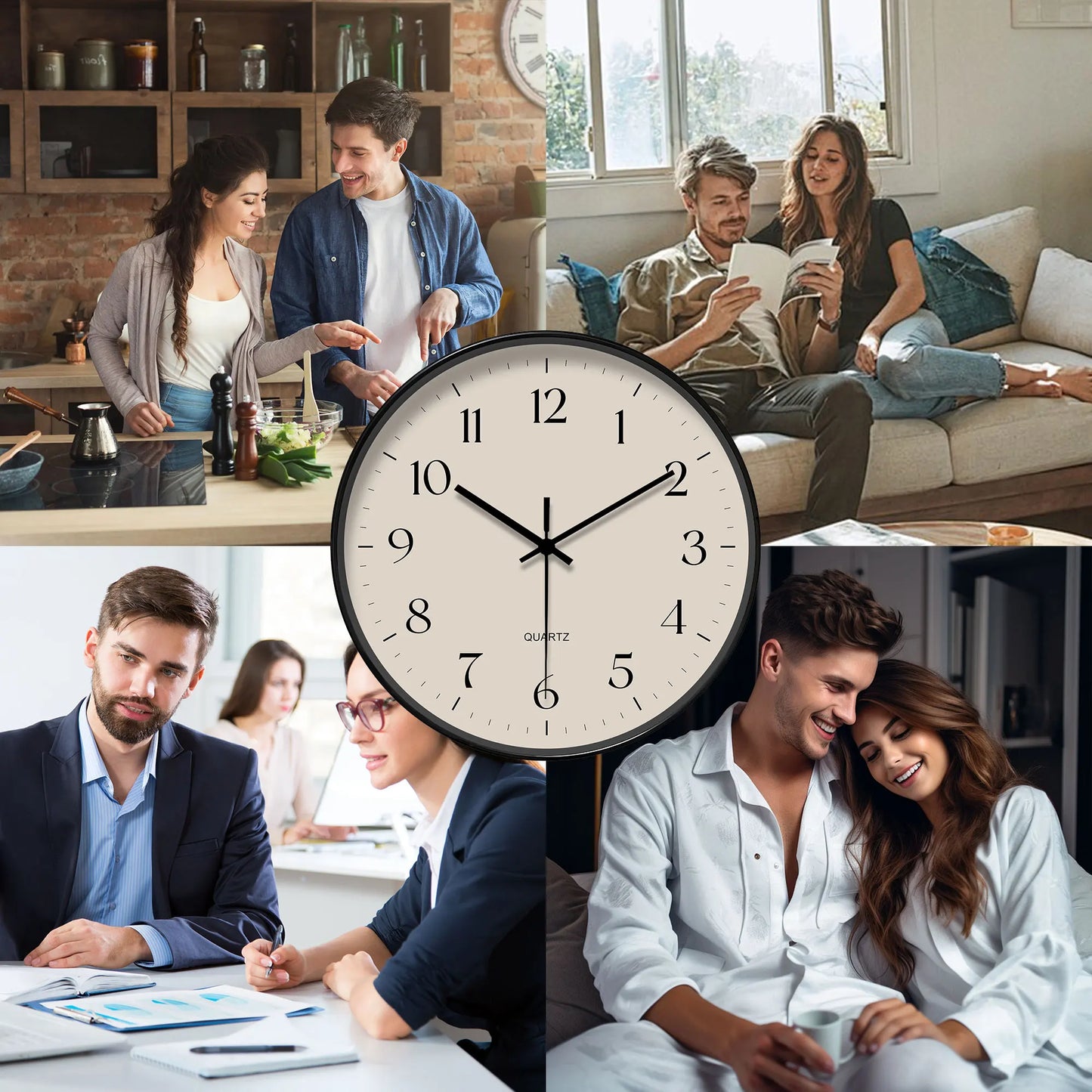 Round Minimalist Beige Quartz Wall Clock, Classic Simple Decor (Batteries Not Included), 10-16 Inches