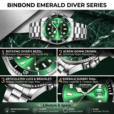 1pcs Men Watch Green Dial Stainless Steel Strap Date Window Casual Sports Style Trendy Daily Wristwatch Stylish Comforta