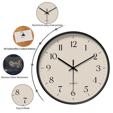 Round Minimalist Beige Quartz Wall Clock, Classic Simple Decor (Batteries Not Included), 10-16 Inches