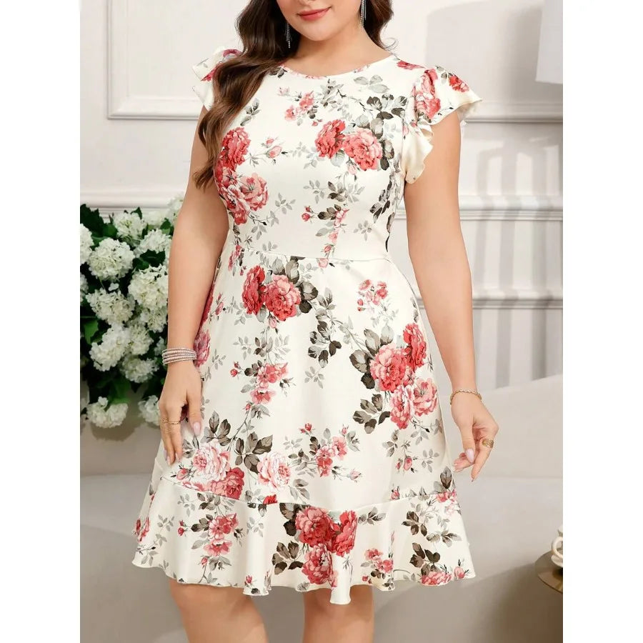 plus size summer dresses with sleeves New style】Plus Women Elegant Floral Print Peplum Hem Cap Sleeve – Nanette Lepore 2017 Spring Maxi Dress Occasion [color:black]color_family:black--7747604807937 Add on:the heirloom collection: (Dress + Rosebud party hat + Zoey fairy wings)