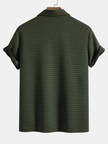 Summer Cool Men's Casual Solid Color Textured Short Sleeve Turn Down Button Up pocket Polo Shirt