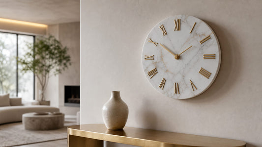 Modern Marble Wall Clock With Gold Roman Numerals Guide