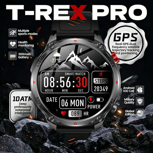 2026 New T-Rex3 Pro GPS Tracker 1100mAh Smartwatch Men 120-Day Standby Clock Rugged Outdoor Sport 10ATM Waterproof Call Watches