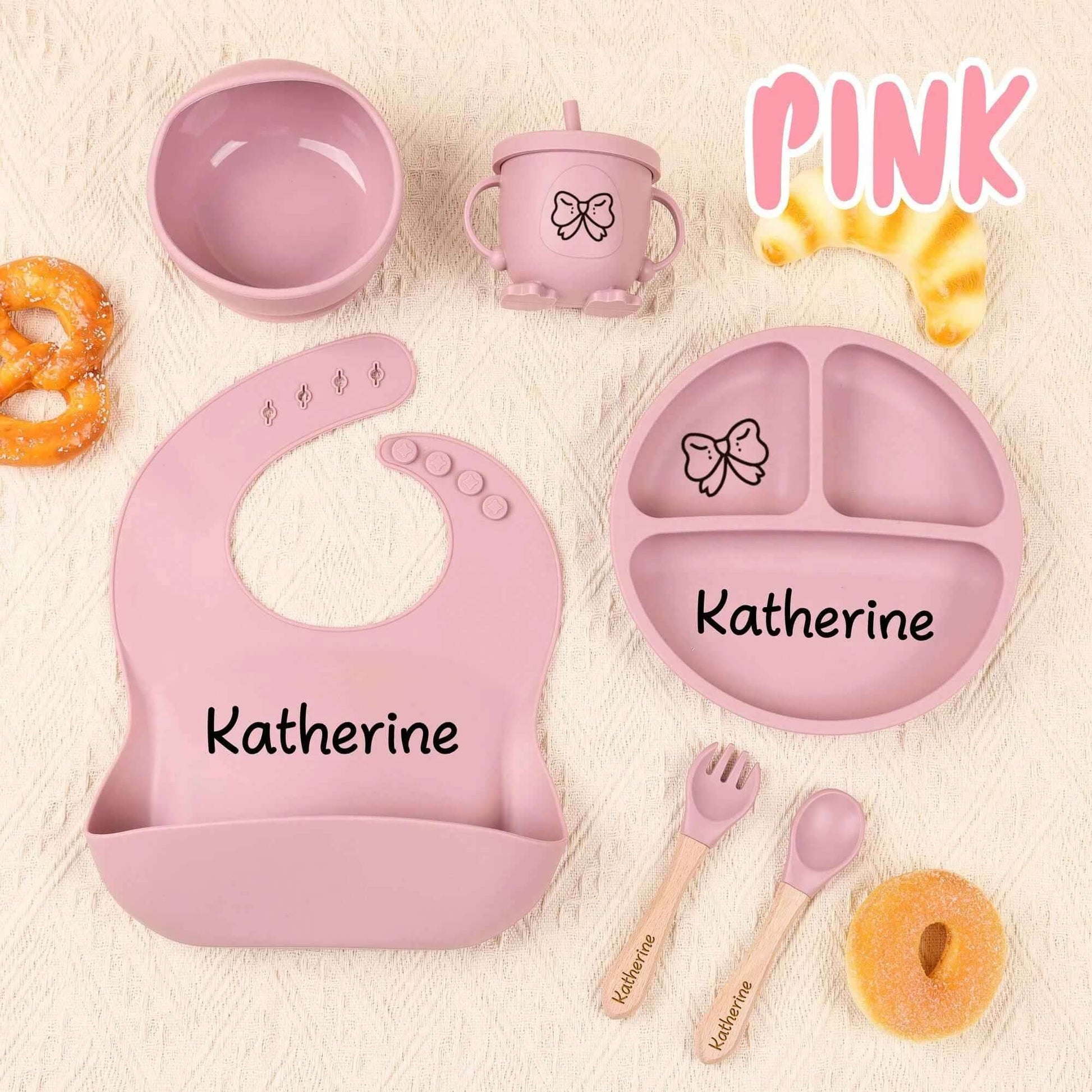 6pcs Custom Silicone Weaning Set - Baby Feeding Set With Name, Cartoon Weaning Set for Toddler Baby Kids, Feeding Set, Baby Show