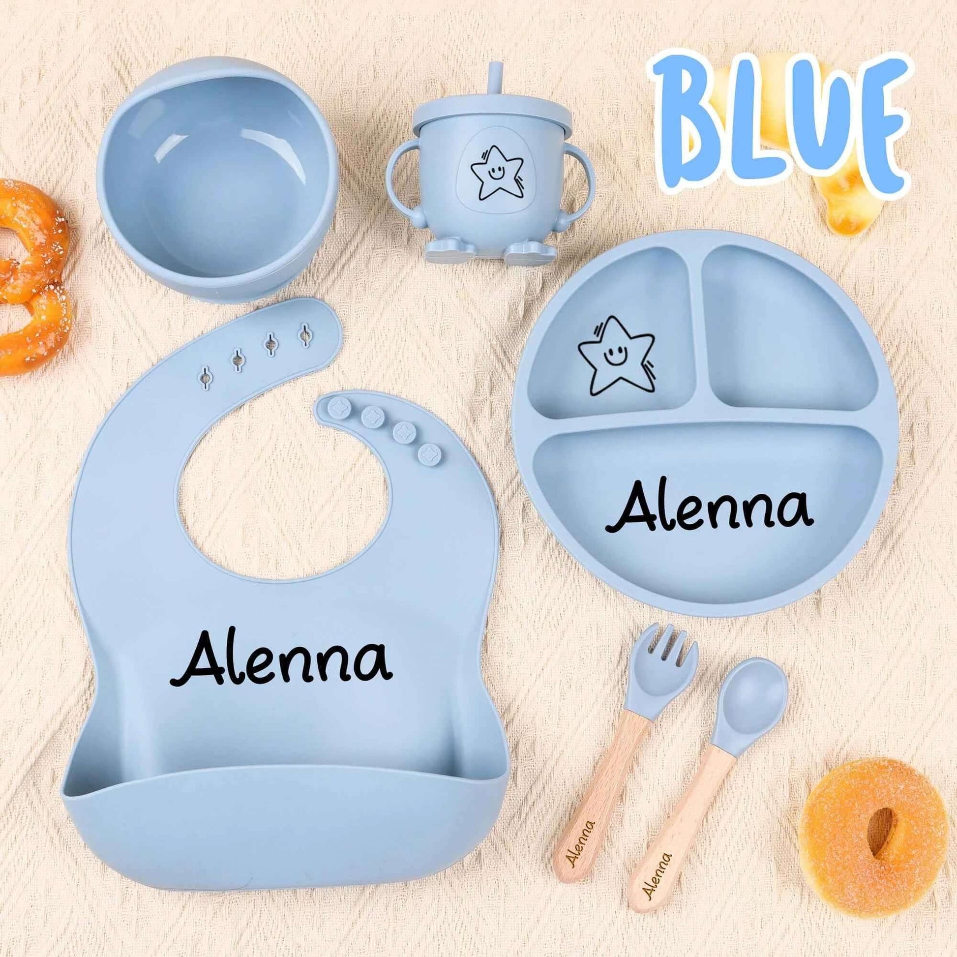 6pcs Custom Silicone Weaning Set - Baby Feeding Set With Name, Cartoon Weaning Set for Toddler Baby Kids, Feeding Set, Baby Show