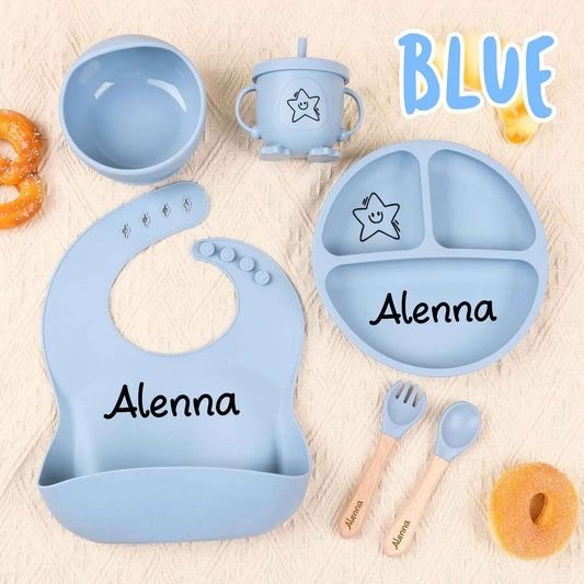 6pcs Custom Silicone Weaning Set - Baby Feeding Set With Name, Cartoon Weaning Set for Toddler Baby Kids, Feeding Set, Baby Show