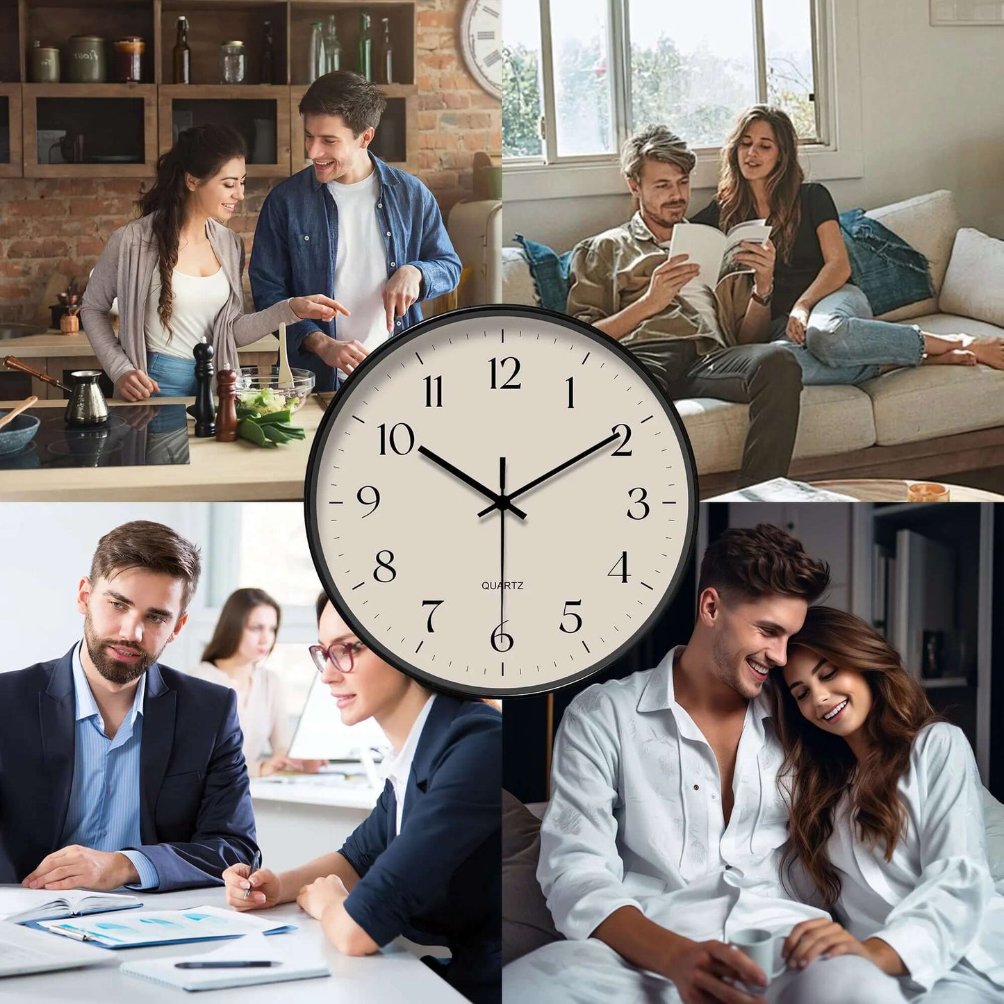Round Minimalist Beige Quartz Wall Clock, Classic Simple Decor (Batteries Not Included), 10-16 Inches