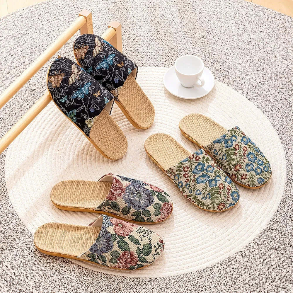 Summer New Fabric Linen Home Shoes For Women Indoor Breathable Soft Sole Comfortable Floor Sandals
