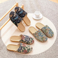 Summer New Fabric Linen Home Shoes For Women Indoor Breathable Soft Sole Comfortable Floor Sandals
