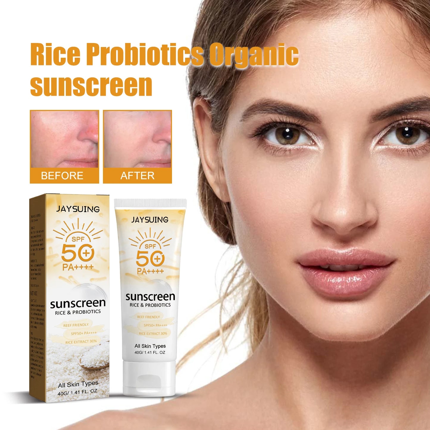 Jaysuing 40g Summer Probiotic Organic Sunscreen Outdoor Isolation Uv Protection Spf 50 Moisturizing Whiten Skin Body Sunblock
