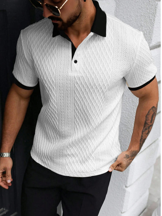 Casual men's polo shirt, Italian openwork print design, soft and comfortable, simple and stylish. Suitable for outdoor jogging a