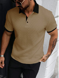 Casual men's polo shirt, Italian openwork print design, soft and comfortable, simple and stylish. Suitable for outdoor jogging a