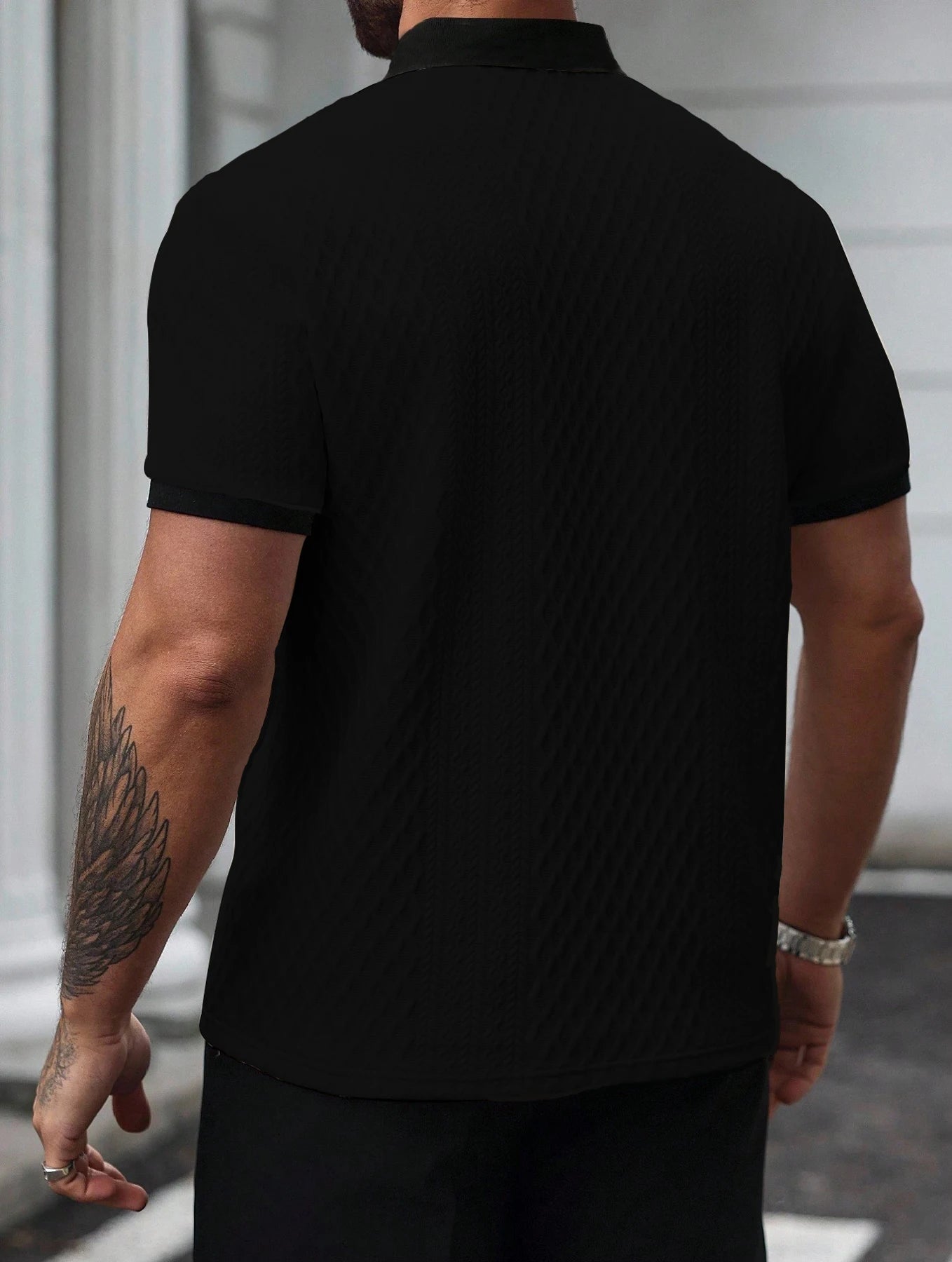 Casual men's polo shirt, Italian openwork print design, soft and comfortable, simple and stylish. Suitable for outdoor jogging a