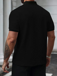 Casual men's polo shirt, Italian openwork print design, soft and comfortable, simple and stylish. Suitable for outdoor jogging a