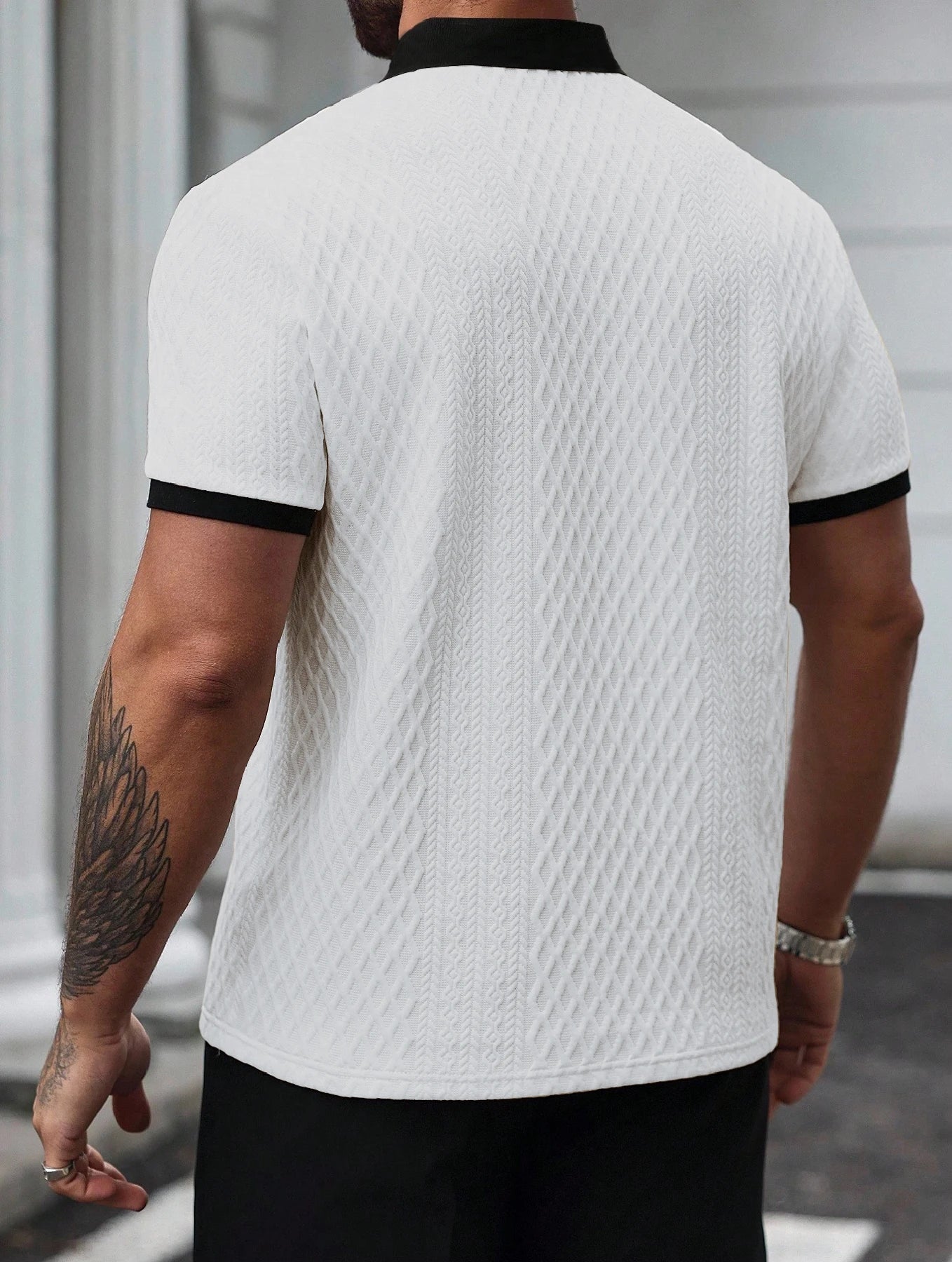 Casual men's polo shirt, Italian openwork print design, soft and comfortable, simple and stylish. Suitable for outdoor jogging a