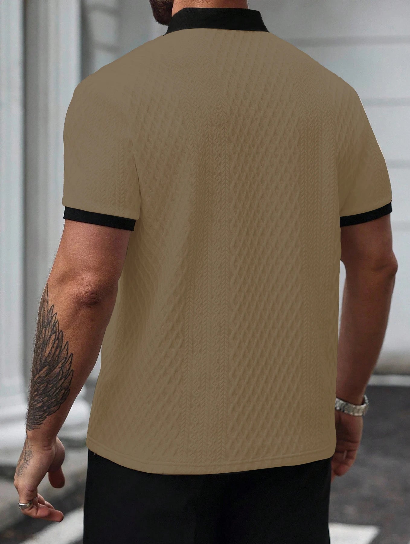 Casual men's polo shirt, Italian openwork print design, soft and comfortable, simple and stylish. Suitable for outdoor jogging a