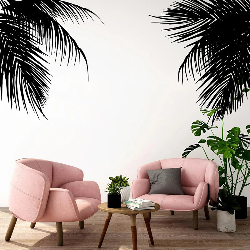 Tropical Palm Tree Leaves Wall Sticker Office Kids Room Twigs Palm Branch Leaf Summer Beach Forest LandScape Wall Decal Playroom