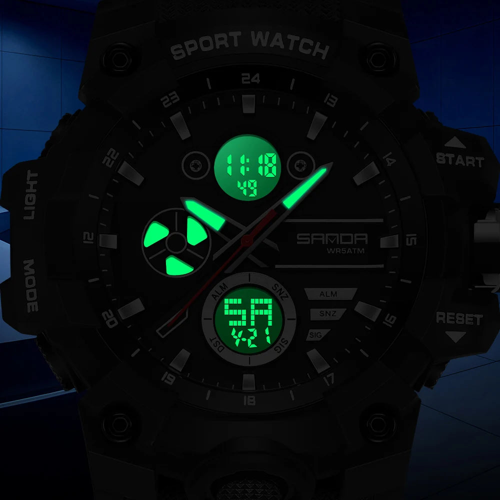 SANDA Men's Outdoor Military Watch 50M Waterproof Digital Wristwatch Stopwatch Alarm LED Light Sport Wristwatch