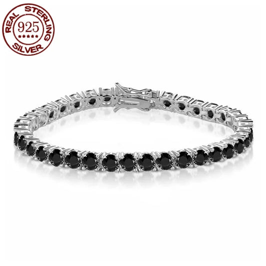 New Fashion Real S925 Sterling Silver Plated 18K Gold 5A Grade Zircon Black Tennis Bracelet for Men and Women Fashion Jewelry