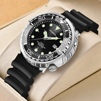 FOXBOX Mens Watches 5ATM Sports Waterproof Quartz Wristwatch Luminous Clock with Steel Bezel Watch for Men Male Clock+Watch Box
