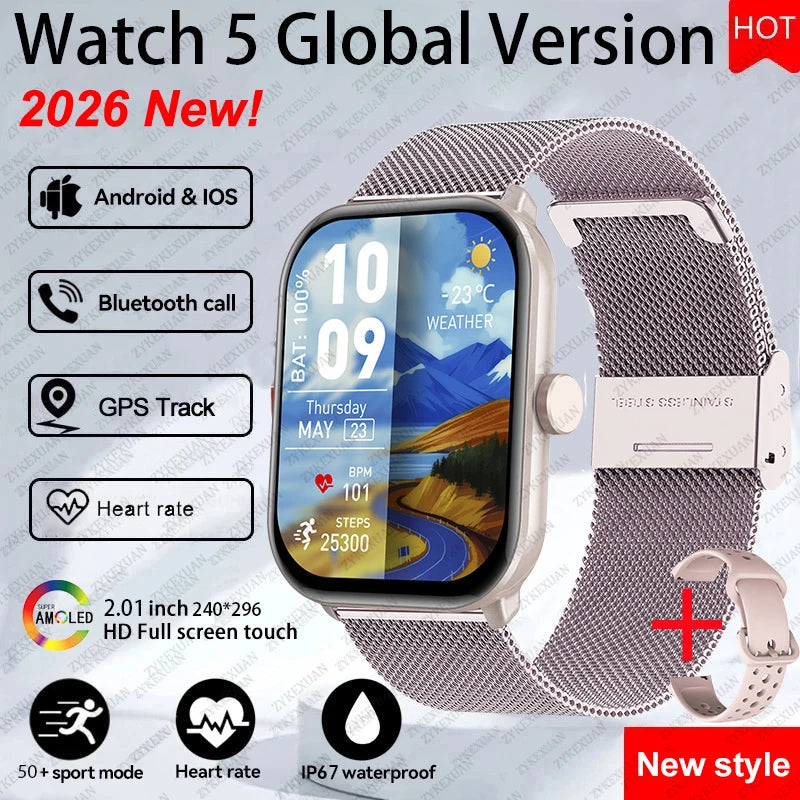 New Watch 5 Smart Watch Women AMOLED Screen Fitness Tracker Heart Rate ECG GPS Track Waterproof Call Smartwatch For IOS Android
