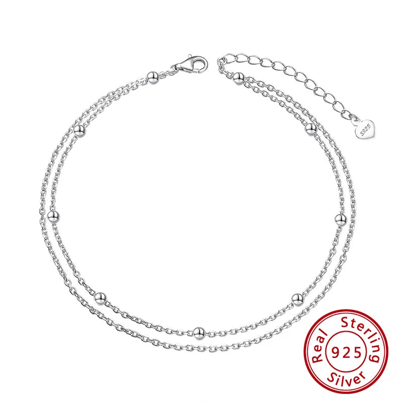 Rinntin Genuine 925 Sterling Silver Ball Faceted Bead Chain Anklets Fashion Women Summer Foot Bracelet Ankle Straps Jewelry SA80