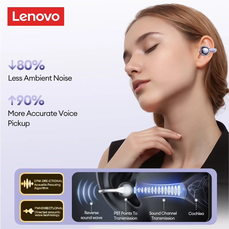 Lenovo LE302 HIFI Stereo Sports Ear Clip Earphones OWS Bluetooth 6.0 Headset Noise Cancelling Headphones Long Endurance Earbuds