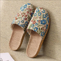Summer New Fabric Linen Home Shoes For Women Indoor Breathable Soft Sole Comfortable Floor Sandals