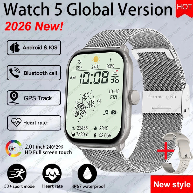 New Watch 5 Smart Watch Women AMOLED Screen Fitness Tracker Heart Rate ECG GPS Track Waterproof Call Smartwatch For IOS Android