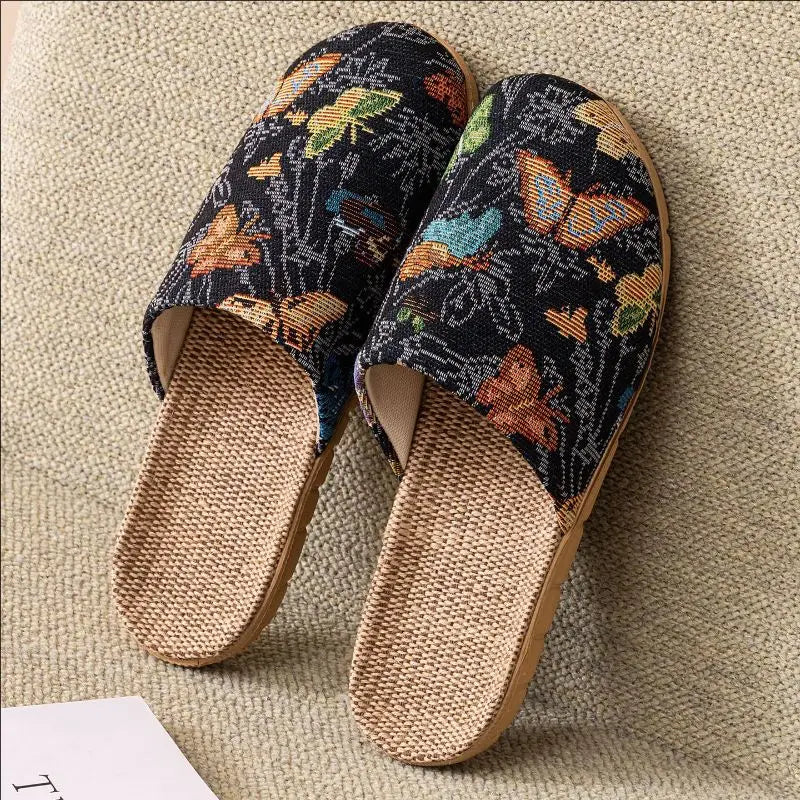 Summer New Fabric Linen Home Shoes For Women Indoor Breathable Soft Sole Comfortable Floor Sandals