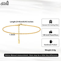 EFFIE QUEEN 925 Pure Silver 14k Gold 1.5mm Braided Rope Chain Anklet Simple Jewelry for Women Summer Beach Banquet Party SA34