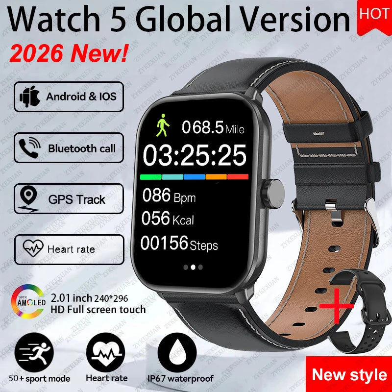 New Watch 5 Smart Watch Women AMOLED Screen Fitness Tracker Heart Rate ECG GPS Track Waterproof Call Smartwatch For IOS Android