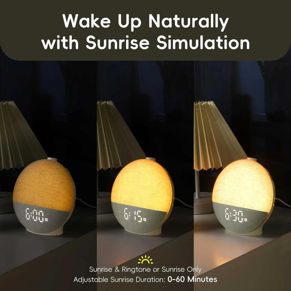 Wake Up Light Sunrise Alarm Clock White Noise Sound Machine Bluetooth Speaker Color Changing Night Lights for Bedroom Ideal Gift