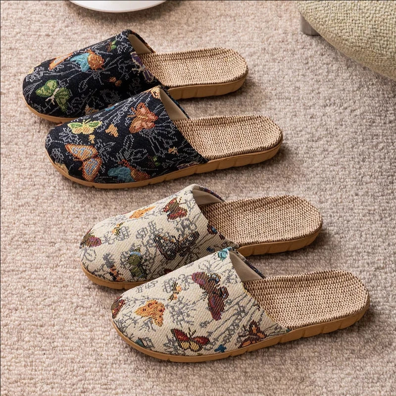 Summer New Fabric Linen Home Shoes For Women Indoor Breathable Soft Sole Comfortable Floor Sandals