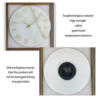 1pc 12 inch tempered glass wall clock, modern simple white marble texture gold Roman numerals design wall clock, home mute clock