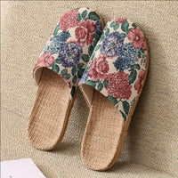 Summer New Fabric Linen Home Shoes For Women Indoor Breathable Soft Sole Comfortable Floor Sandals