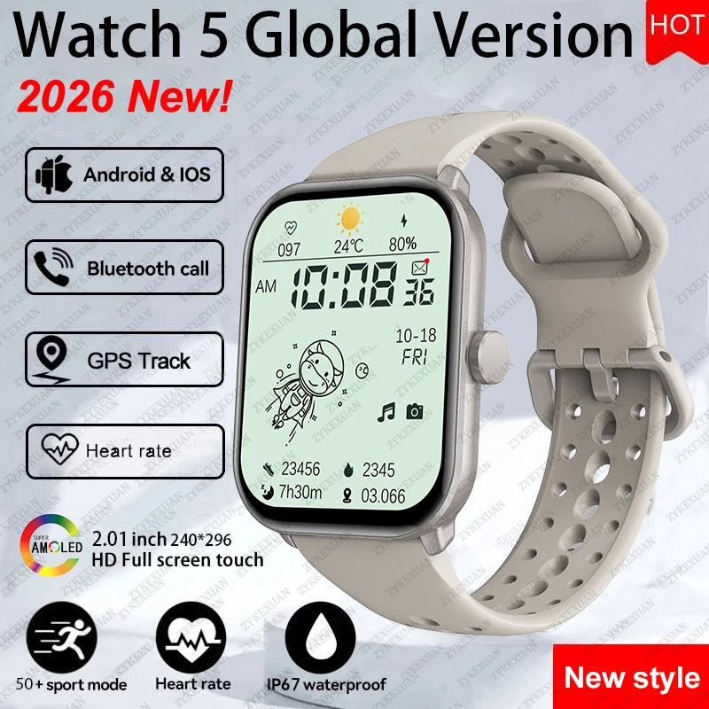 New Watch 5 Smart Watch Women AMOLED Screen Fitness Tracker Heart Rate ECG GPS Track Waterproof Call Smartwatch For IOS Android