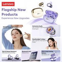 Lenovo LE302 HIFI Stereo Sports Ear Clip Earphones OWS Bluetooth 6.0 Headset Noise Cancelling Headphones Long Endurance Earbuds