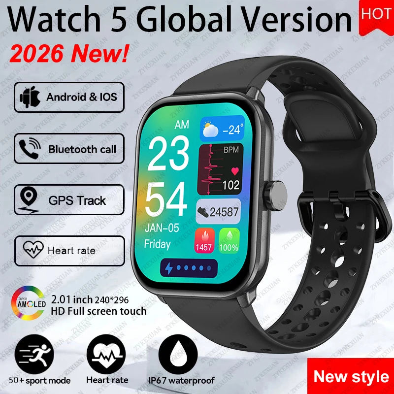New Watch 5 Smart Watch Women AMOLED Screen Fitness Tracker Heart Rate ECG GPS Track Waterproof Call Smartwatch For IOS Android