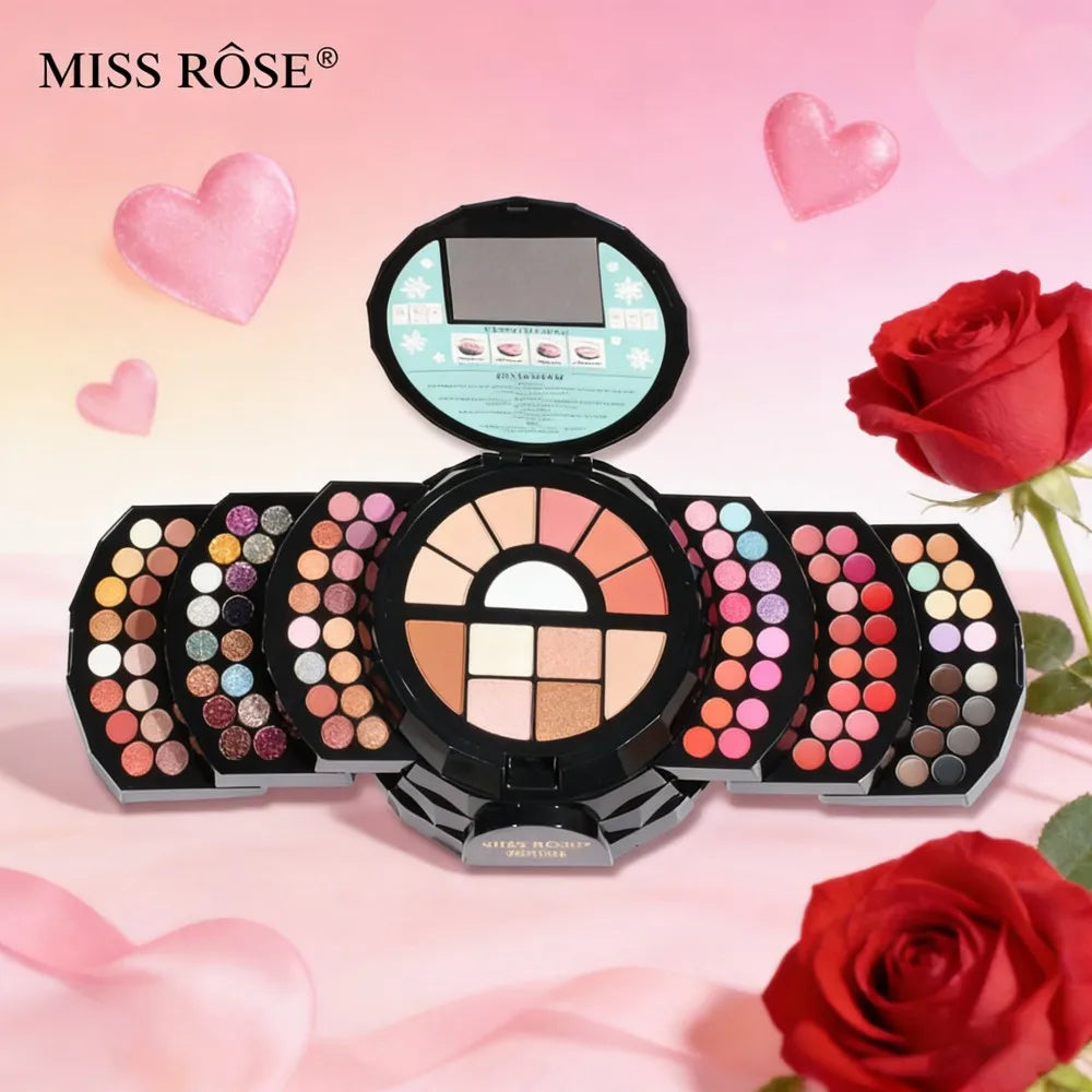 MISS ROSE 108 Color Pearl Eye Shadow Cosmetic Lipstick Box Matte Powder Blusher Shimmer Eye Shadow Plate Set Valentine's Day Gif