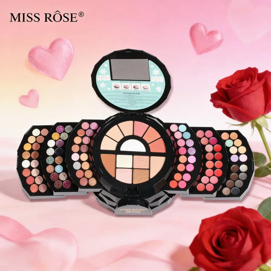 MISS ROSE 108 Color Pearl Eye Shadow Cosmetic Lipstick Box Matte Powder Blusher Shimmer Eye Shadow Plate Set Valentine's Day Gif