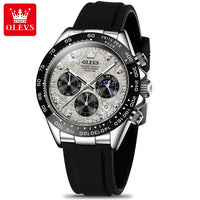 OLEVS 2875 Quartz Watch for Men Original Luxury Brand Silicone Strap Chronograph Auto Date Waterproof Moon Phase Sport Man Watch