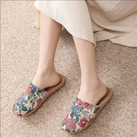 Summer New Fabric Linen Home Shoes For Women Indoor Breathable Soft Sole Comfortable Floor Sandals