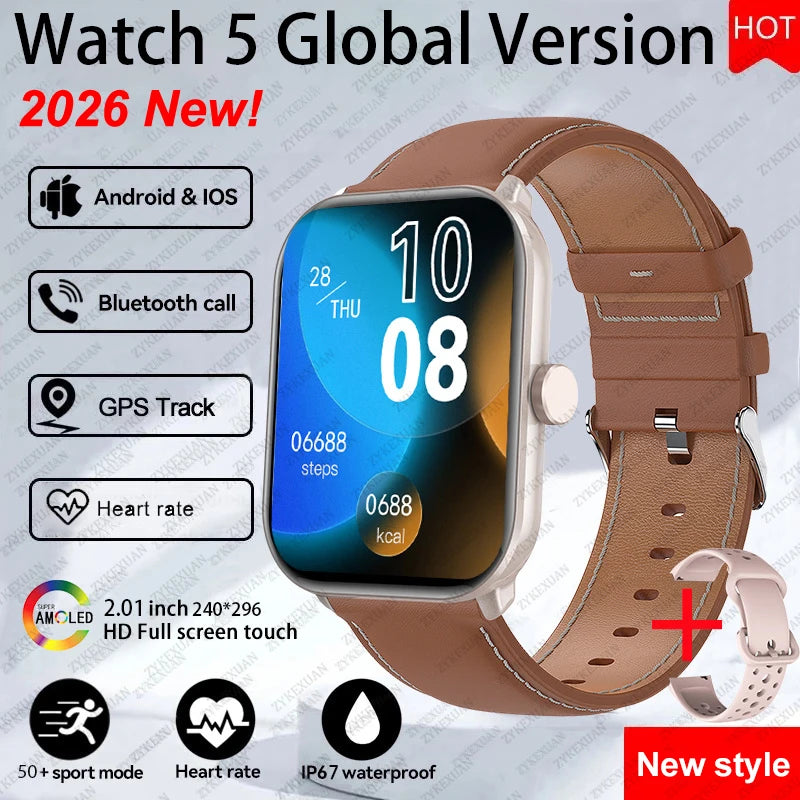 New Watch 5 Smart Watch Women AMOLED Screen Fitness Tracker Heart Rate ECG GPS Track Waterproof Call Smartwatch For IOS Android