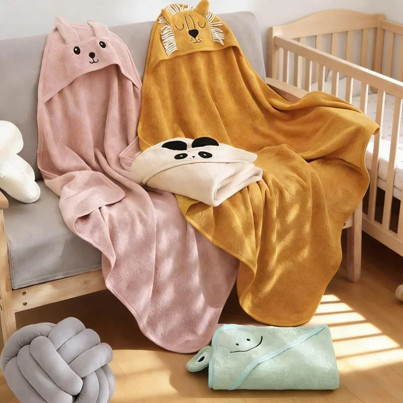 Cute Cartoon Baby Ins Cotton Bath Towel Children Hooded Towel Thickened Absorbent Baby Bathrobe Infant Soft Swaddle Blanket
