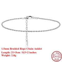 EFFIE QUEEN 925 Pure Silver 14k Gold 1.5mm Braided Rope Chain Anklet Simple Jewelry for Women Summer Beach Banquet Party SA34
